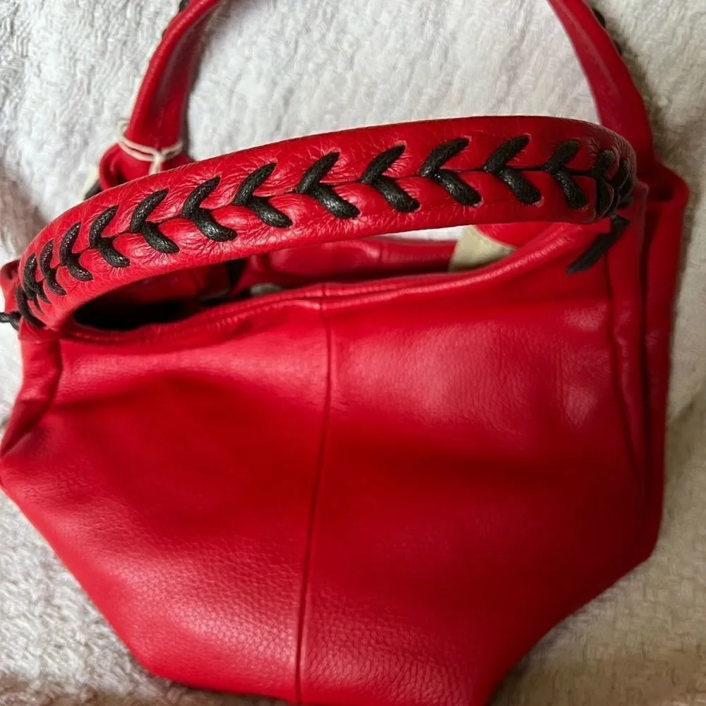 GIULIA Massari top handle bag pebbled red leather removable shoulder strap